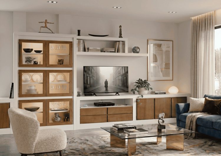 base TV con vitrina 6 puertas