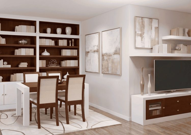 base TV con librería y comedor a juego