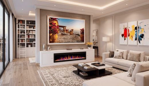 Base TV con chimenea a medida