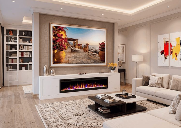 Base TV con chimenea a medida