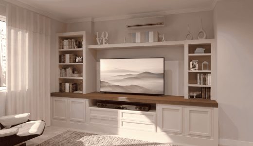 base TV con librerias apoyadas ligero