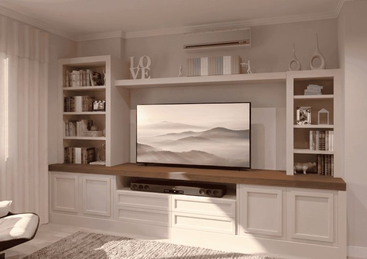 base TV con librerias apoyadas ligero