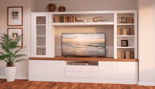 base TV ligero con librería y vitrina