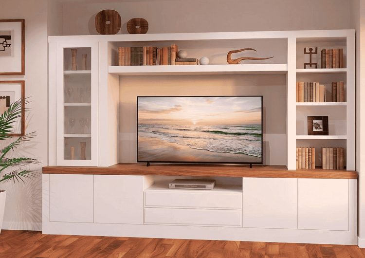 base TV ligero con librería y vitrina
