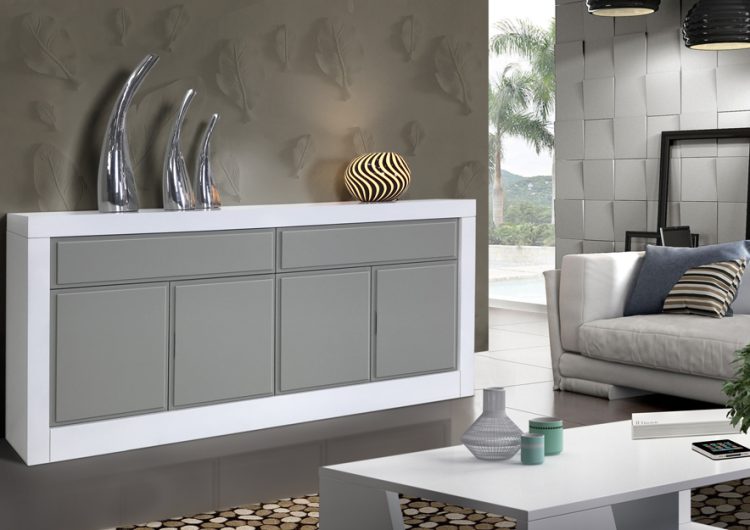 Aparador-Neoss-2-cajones-y-4-puertas-lacado-Blanco-y-Gris-Mistral