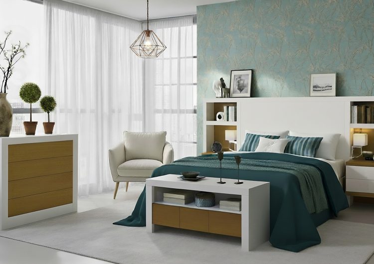 Cabecero Elite trasera alta de cama y resto traseras acabado Roble