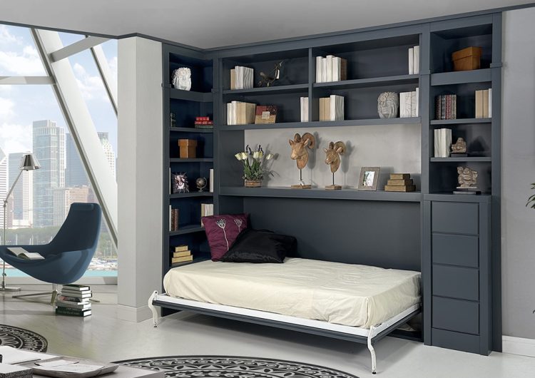 Cama Abatible horizontal con puente abierta Grafito.