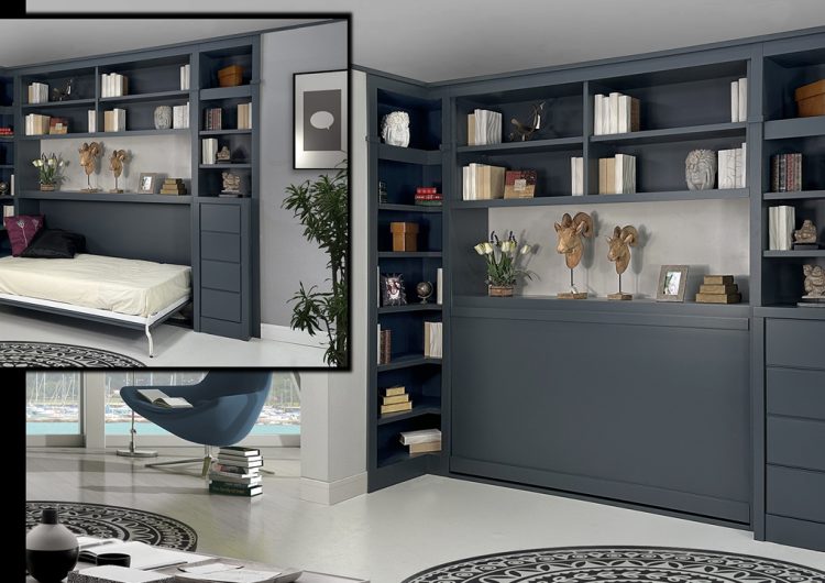 Cama abatible horizontal puente Lacado Grafito