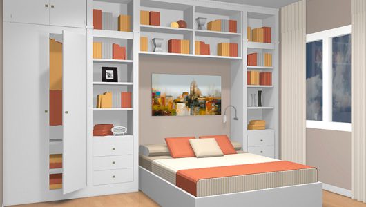 Cama con puente estantes