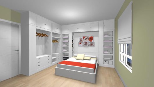 Dormitorio con puente y armarios rincon