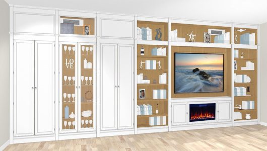 Salon con chimenea a techo