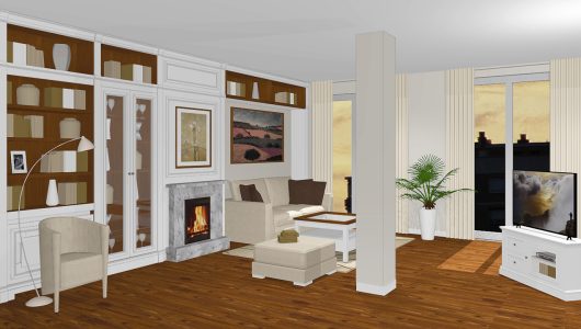 Salon con chimenea contemporáneo