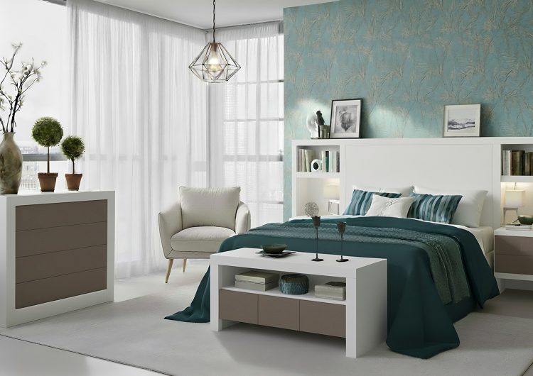 cabecero Elite trasera alta de cama y laca Mistral en cajones