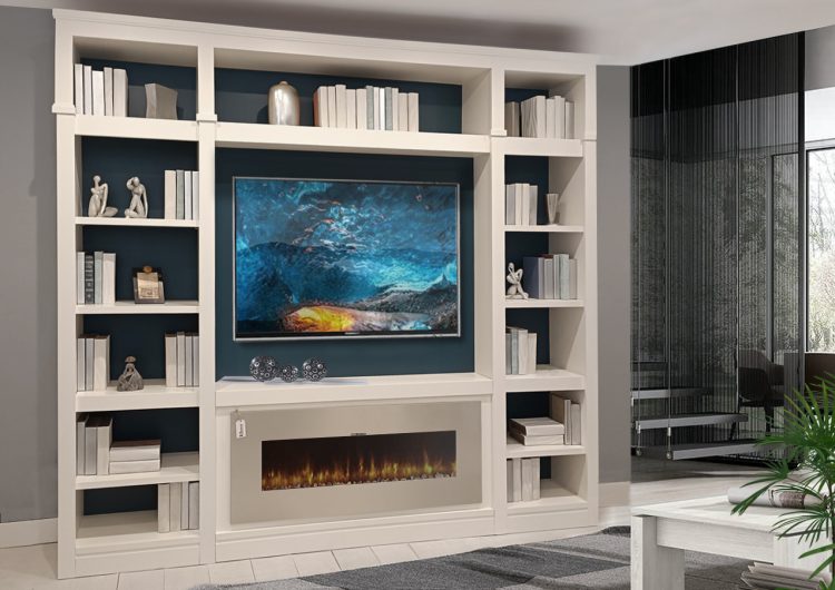 mueble tv con chimenea traseras cobalto